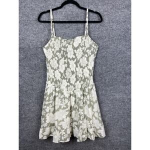 Derek Heart Midi Dress Green & White Floral Print Smocked Spaghetti Strap XL